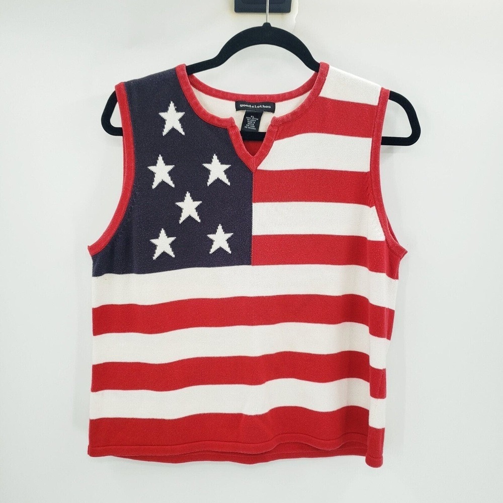 Goodclothes American Flag Sweater Womens XL Sleeveless Red White Blue Holiday - Picture 10 of 10